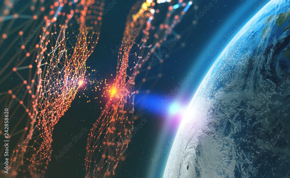 Aufkleber Big Data concept. Global communication networks of planet earth. Data storage system. 3D illustration of Artificial Intelligence. Elements of this image are furnished by NASA