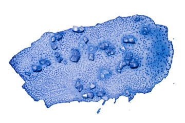 Abstract aquarelle cold color wet brush paint stroke striped element for print, blank. Colorful watercolor blue paper texture hand drawn isolated stain on white background for text, web, design