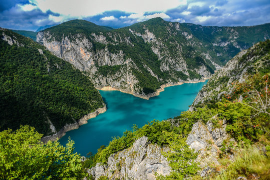 Piva river canyon in Montenegro, mountain landscape.