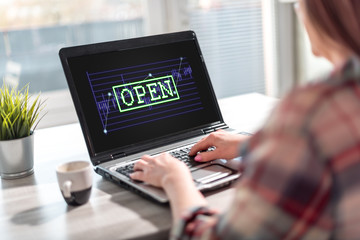 Fototapeta na wymiar Open stock market concept on a laptop screen