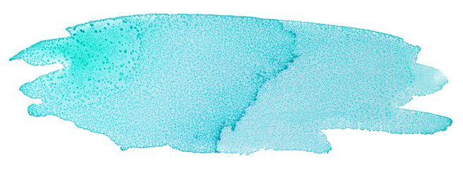 Abstract aquarelle cold color wet brush paint stroke striped element for print, blank. Colorful watercolor blue paper texture hand drawn isolated stain on white background for text, web, design