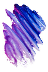 violet blue watercolor stain drawn. by hand brush strokes. on white clean background.