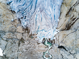 Aerial photo of majestic glacier in Norway.
