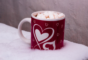 Cup of warm chocolate with marshmallow