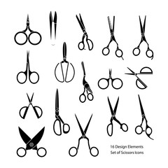 Set of scissors icon, tailor business, logo, design element, object decoration, sign, scissors symbol