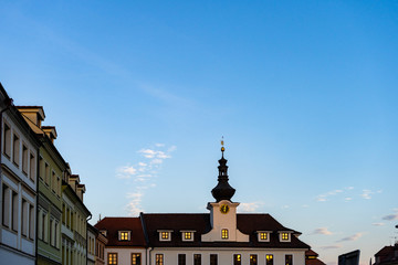Traditional guild houses in Europe. Facade of historical houses, Czech Republic.