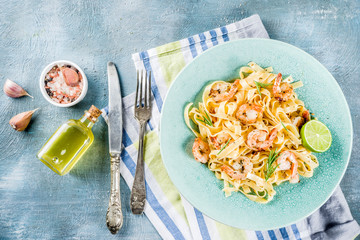 Pasta fettuccine with shrimp