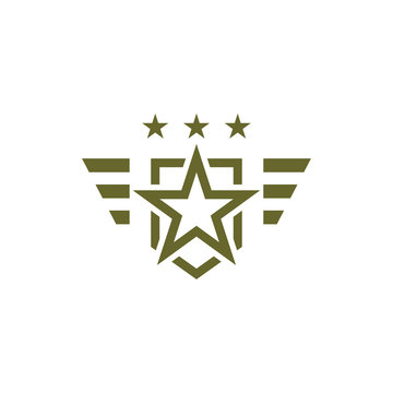 Military icon on white background. Armed symbol. Soldier emblem with star. Army logo. Vector illustration