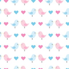 Cute baby pattern with blue and pink birds.Vector background.