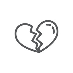 Broken heart line icon with editable stroke - outline symbol of halved heart shape.