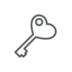 Key in form of heart - line icon with editable stroke.