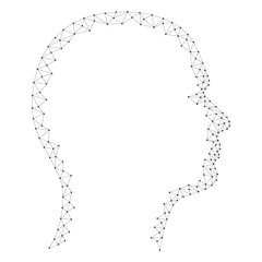 Head human contour from abstract futuristic polygonal gray lines and black dots. Vector illustration.