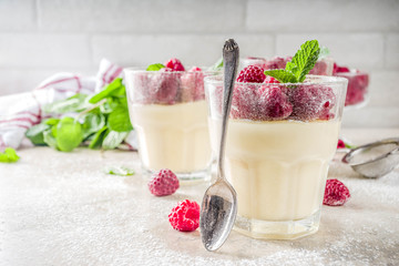 Panna cotta dessert with raspberry