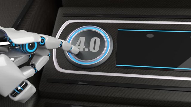 4k Animation mit Roboterhand und dem Knopf mit den Ziffern 4.0
