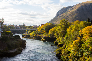 View of the city of Mostar and the river Neretva. Bosnia and Herzegovina