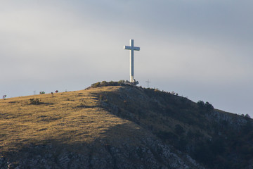 Fototapeta na wymiar Catholic cross on mount top near Mostar. Bosnia and Herzegovina