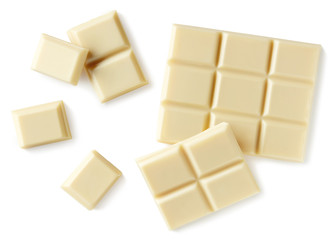 White chocolate pieces isolated on white background