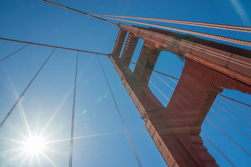 San Francisco Golden Gate Bridge, looking up at one of the suspension towers