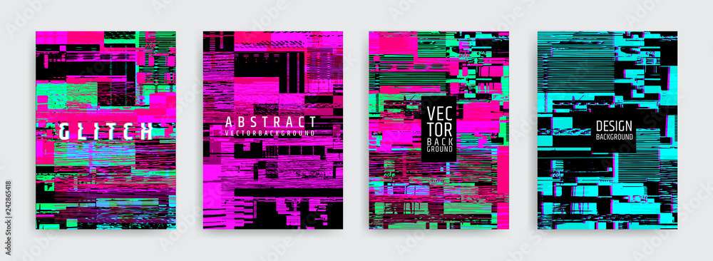 Poster set of abstract background cover designs. screen error effect. failure. vector graphics. abstract ba