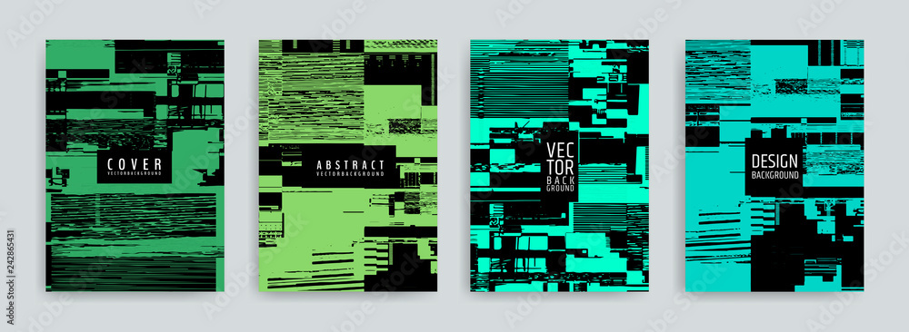 Poster set of abstract background cover designs. screen error effect. failure. vector graphics. abstract ba