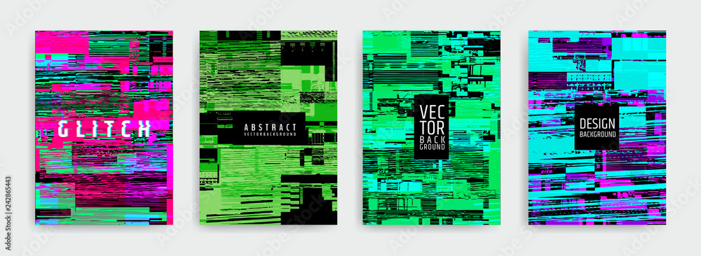 Poster set of abstract background cover designs. screen error effect. failure. vector graphics. abstract ba
