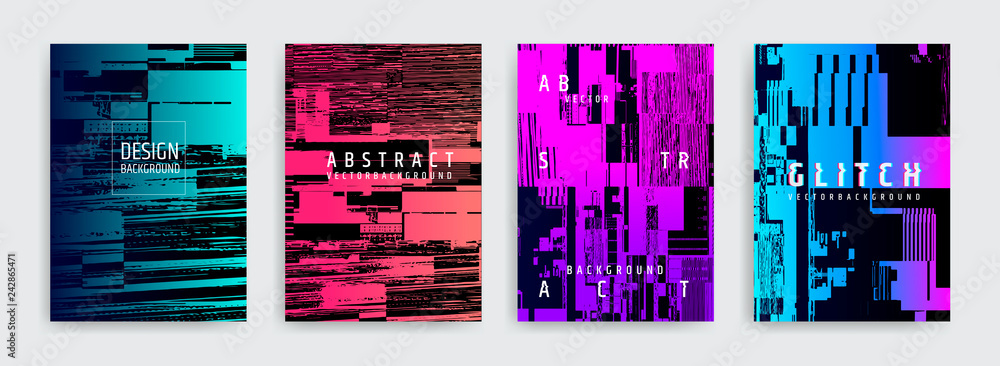 Poster set of abstract background cover designs. screen error effect. failure. vector graphics. abstract ba