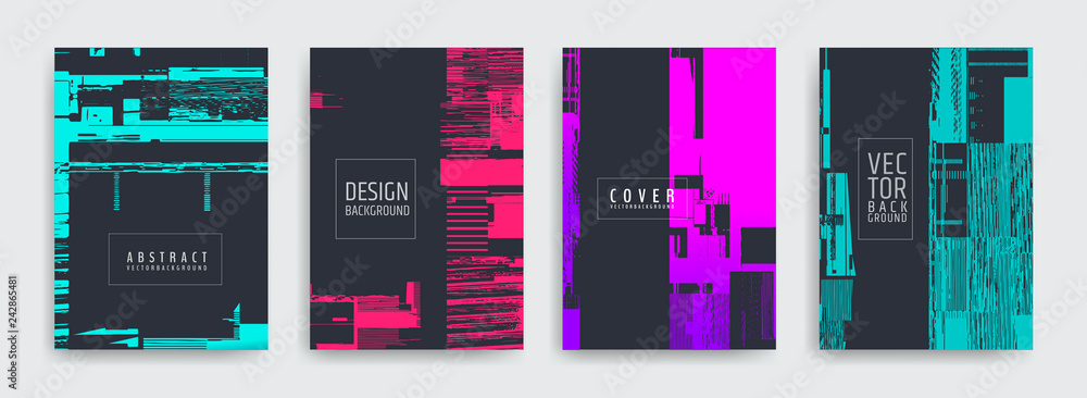 Poster set of abstract background cover designs. screen error effect. failure. vector graphics. abstract ba