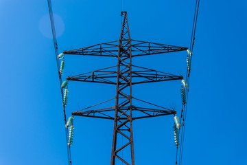 High voltage electric pole and wires.