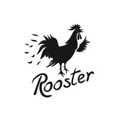 Fototapeta na wymiar Rooster logo. Cock image with text isolated on white background