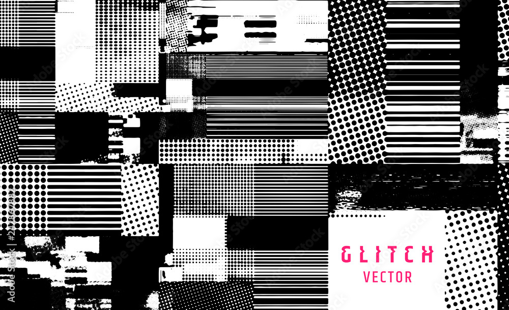 Poster abstract vector background. screen error effect. strokes cut out irregular geometric patterns. glitc
