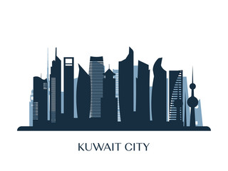 Kuwait city skyline, monochrome silhouette. Vector illustration.