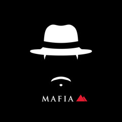 Simple portrait of Italian mafioso in hat. Vector man icon.