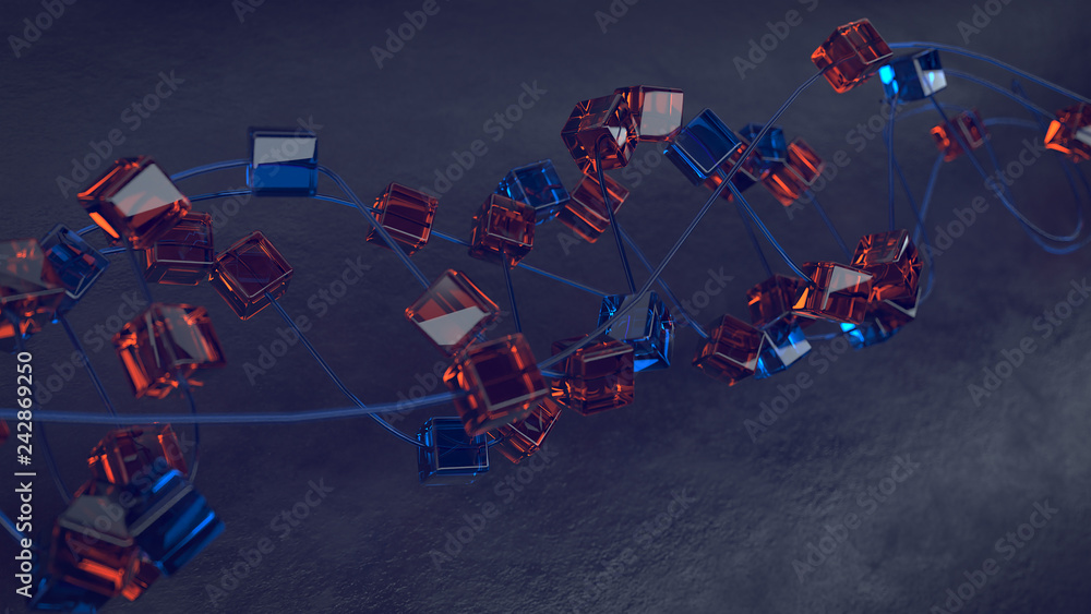 Poster 3d render an abstract background with glass cubes and line