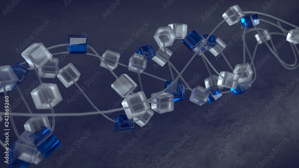 Poster 3d render an abstract background with glass cubes and line