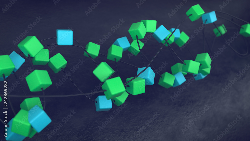 Poster 3d render an abstract background with glass cubes and line