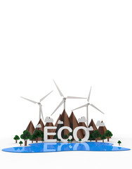ECO Nature landscape, Renewable energy. 3D Illustration