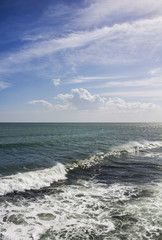 Big waves on the sea, on a cold sunny day, on the Black Sea coast of Bulgaria, near the village of Ravda