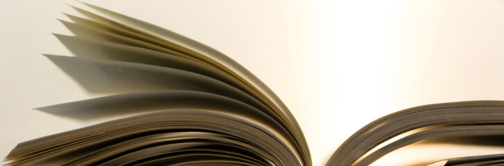 Obraz premium Open book with bright light on background, space for text