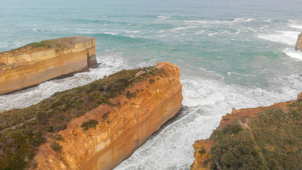 Loch Ard Gorge in Port Campbell National Park, Victoria, Australia. Beautiful overhead aerial view...