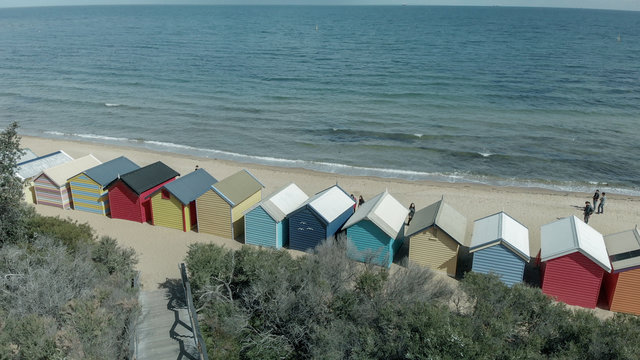 Brighton Beach's Beach Boxes, aerial panoramic view in winter