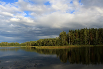 Beautiful landscape of forest lake in Lithuania.