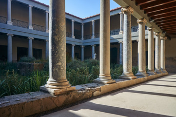 Reconstruction of a Roman villa with Ionic columns in the city of Kos in Greece..