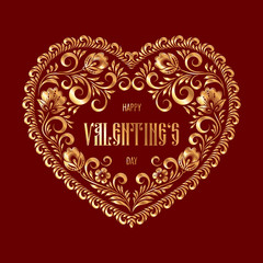 Heart-shaped frame in russian traditional style khokhloma painting. Design element for Valentines Day card