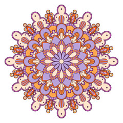 Decorative colorful ethnic mandala pattern. Design element for greeting card, banner or poster in oriental style. Hand drawn illustration
