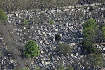 Top view of the Paris cemetery with trees