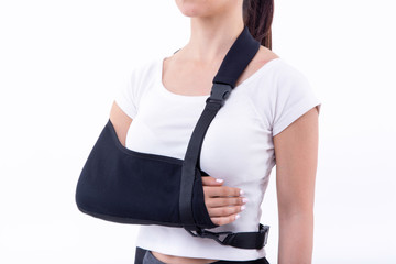 broken hand wearing an arm brace