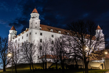 Fototapeta na wymiar Bratislava Castle at night in Slovakia. Central and most important castle in Bratislava