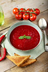 gazpacho with basil and croutons