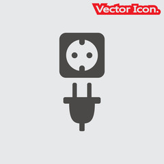 Plug socket icon isolated sign symbol and flat style for app, web and digital design. Vector illustration.
