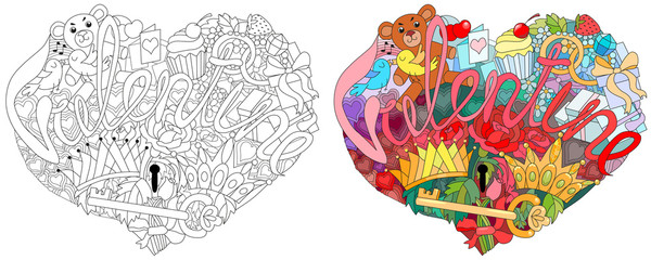 Sketchy Doodle Heart Illustration with word VALENTINE